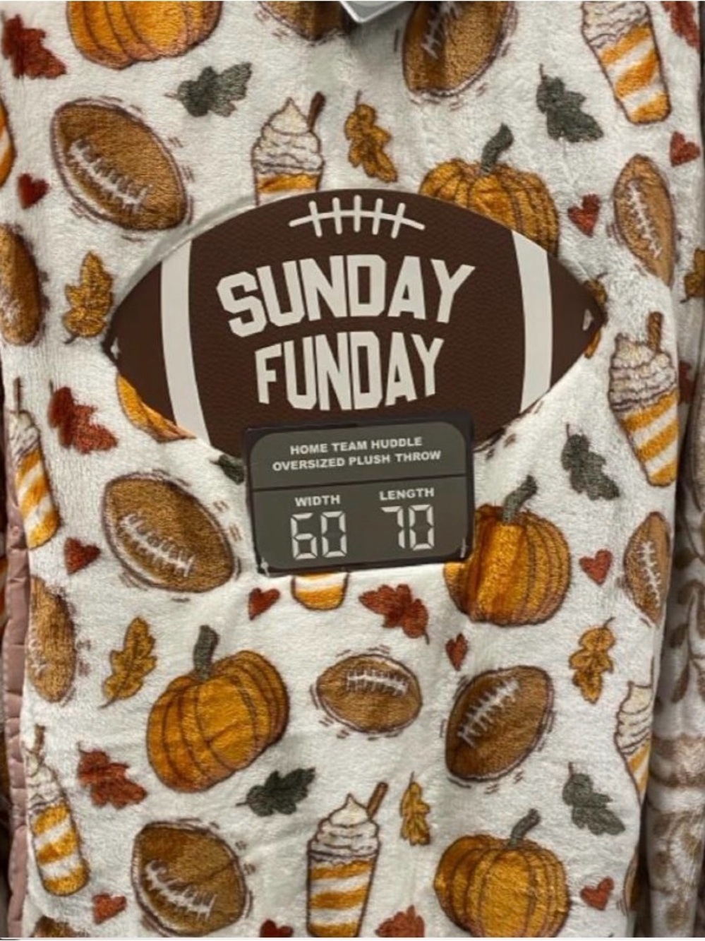 Sunday Funday One Piece Plush Blanket Brown & Cream Pumpkin & Football Print